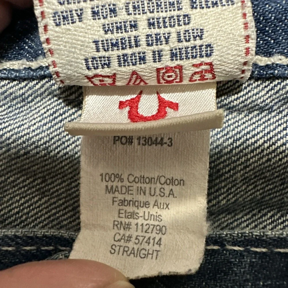 True Religion Men's Blue Straight Leg Jeans Flap Pockets Denim Sz 36 Made In USA